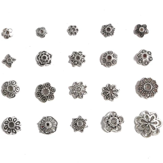ปลอกปิดท้ายลายดอกไม้สีเงิน antique 50 ชิ้น สำหรับ DIY อุปกรณ์เครื่องประดับ