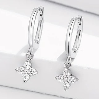 ต่างหูห่วงเงิน925 จี้โคลเวอร์เพชร🍀 วิ้งน่ารัก เก๋กรุบแบบติดแกรม RA21 Mellow