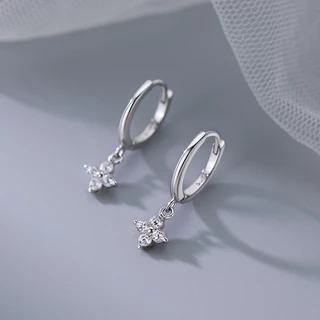 ต่างหูห่วงเงิน925 จี้โคลเวอร์เพชร🍀 วิ้งน่ารัก เก๋กรุบแบบติดแกรม RA21 Mellow