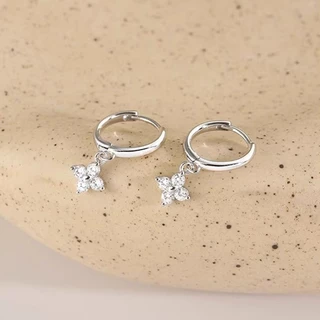 ต่างหูห่วงเงิน925 จี้โคลเวอร์เพชร🍀 วิ้งน่ารัก เก๋กรุบแบบติดแกรม RA21 Mellow
