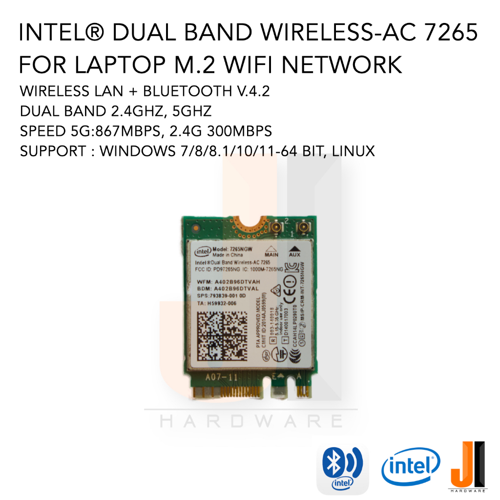Intel® Dual Band Wireless-AC 7265 M.2 wifi network wireless lan + bluetooth v.4.2 dual band (ของใหม่มีการรับประกัน)