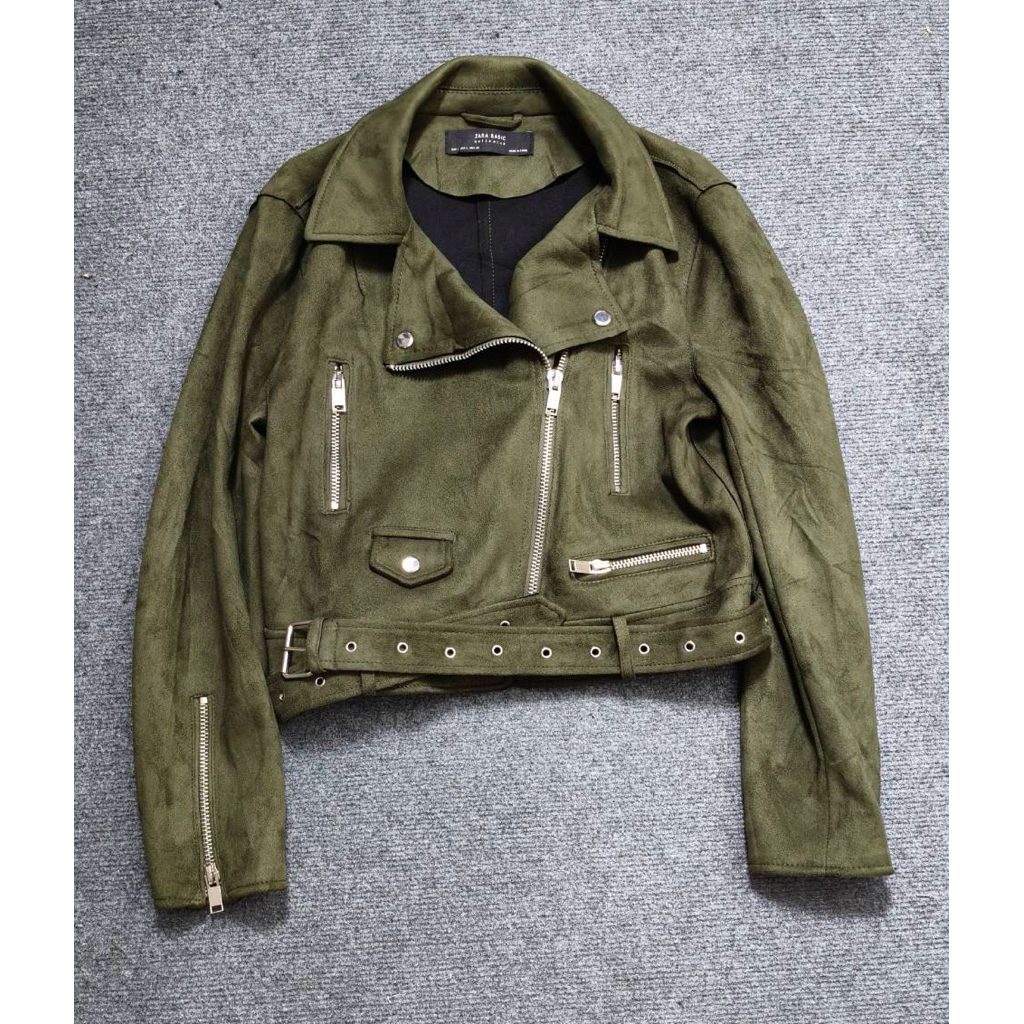 green biker jacket zara
