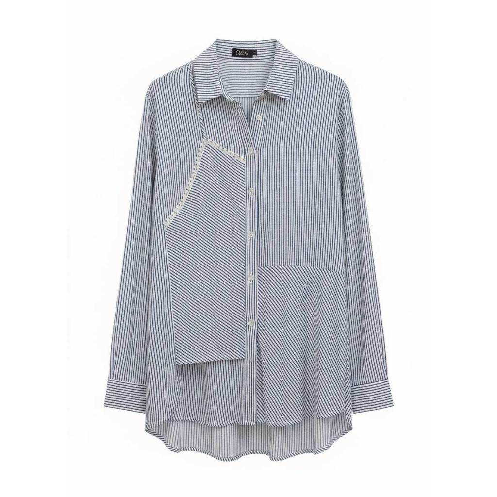 เสื้อเชิ้ตคอปกสีฟ้า/ขาว Odile รุ่น A19BL03BL