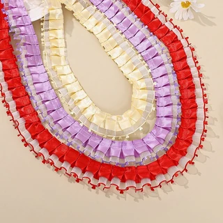 Macraft ลูกไม้ระบาย ผ้า 2 ชั้น ผ้าซาติน หลายสี เนื้อนุ่ม 4 CM ผ้าลูกไม้ตกแต่ง ชายระบาย