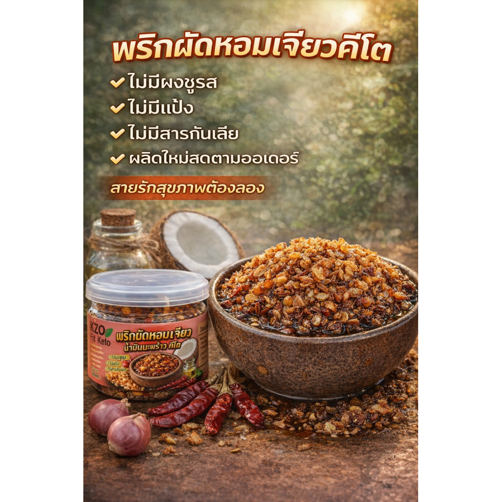 พริกผัดหอมเจียวน้ำมันมะพร้าวคีโตไม่มีผงชูรสราคา69บาทน้ำหนักสุทธิ130กรัม - รูปที่ 4