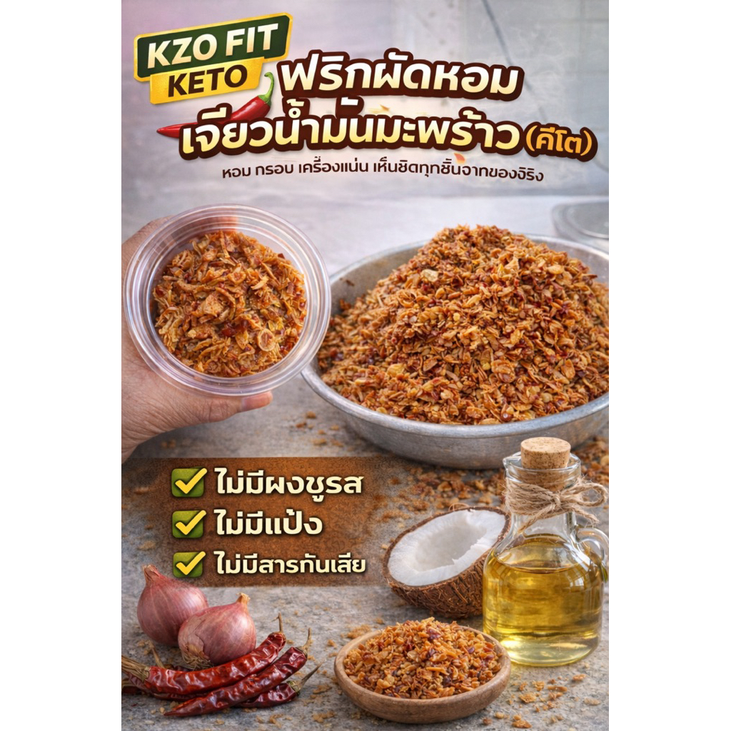 พริกผัดหอมเจียวน้ำมันมะพร้าวคีโตไม่มีผงชูรสราคา69บาทน้ำหนักสุทธิ130กรัม - รูปที่ 5