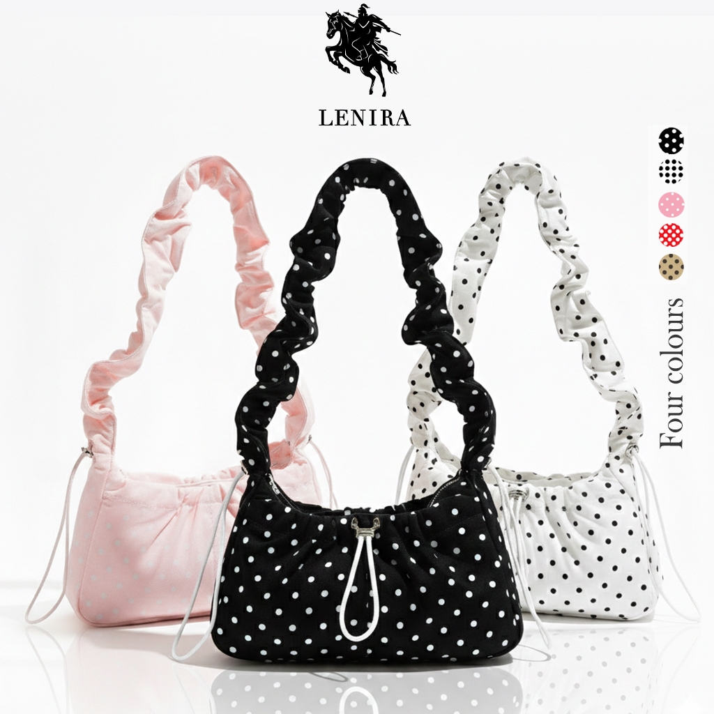 ส่งด่วน Lenira (B2457) กระเป๋าสะพายไหล่ลายจุด-ปรับสายย่นใบเล็ก ขนาด13นิ้ว