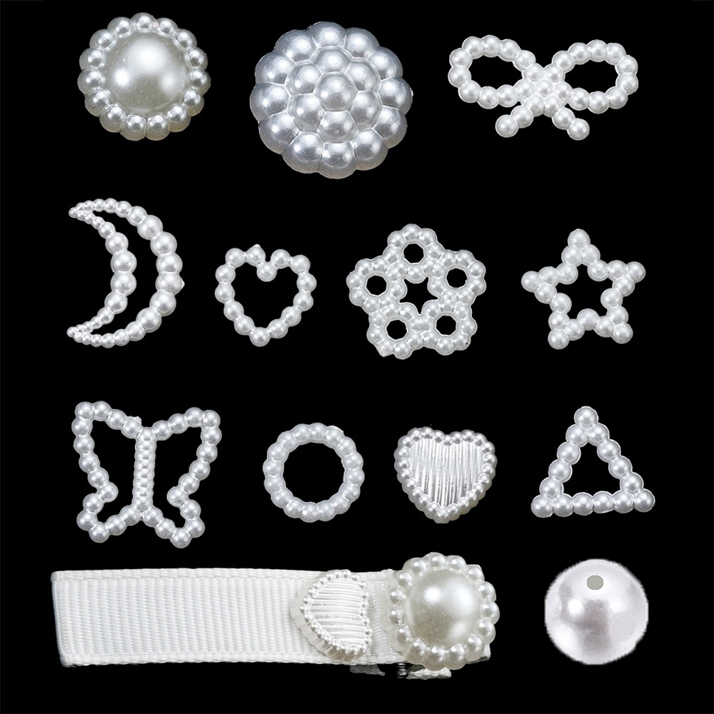 St.kunkka ลูกปัดมุก 100 ชิ้น/ถุง ABS รูปหัวใจ ดาว ดอกไม้ สีขาว สําหรับทําเครื่องประดับ DIY วัสดุเสื้อผ้าและอุปก