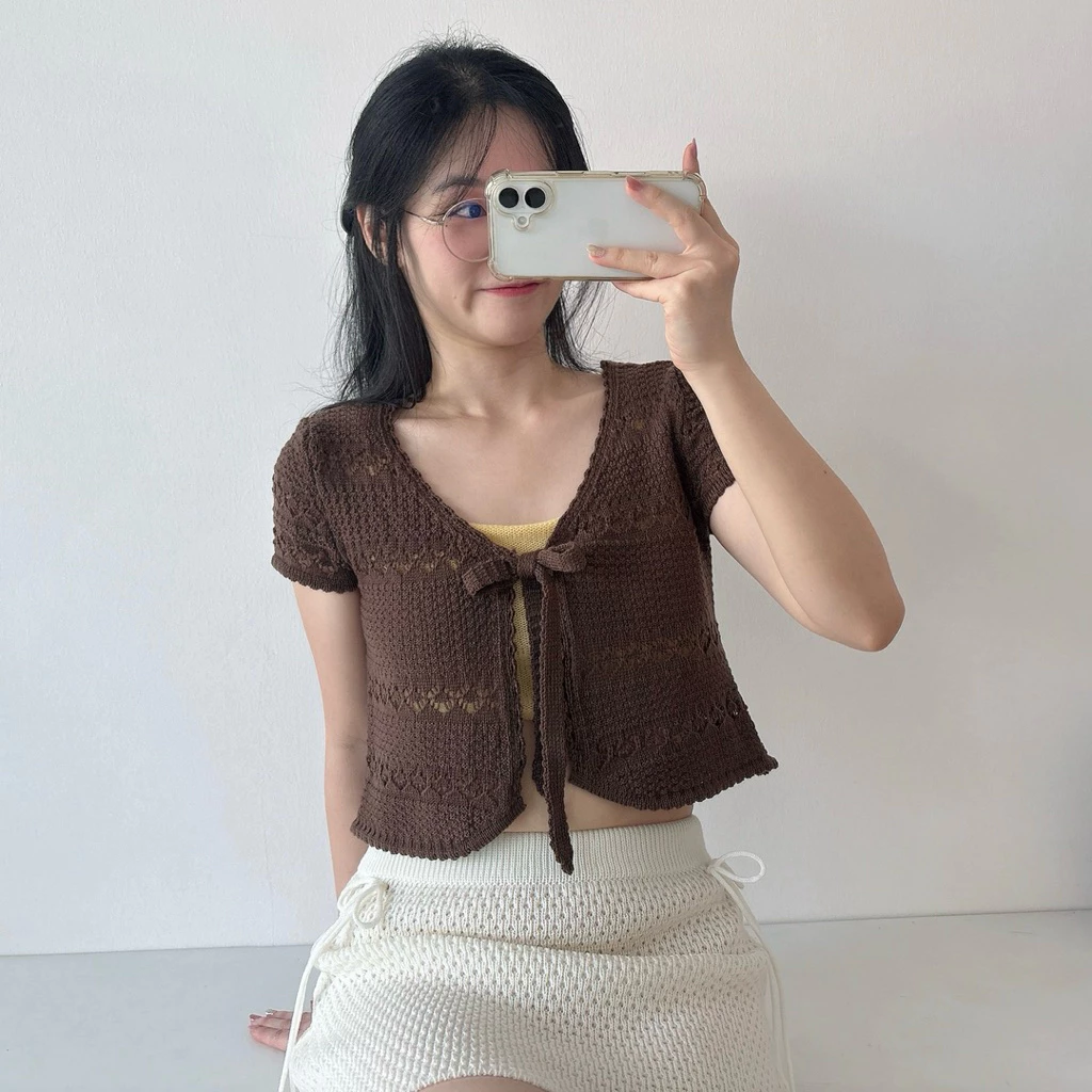 MOMOKA.KNIT🍑 เสื้อคลุมแขนสั้นผูกโบว์หน้า🌺