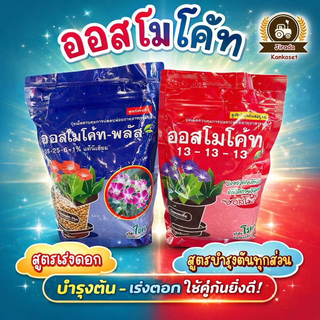 ปุ๋ยออสโมโค้ท 13-13-13 /12-25-6 ปุ๋ยละลายช้า ขนาด 1 กิโลกรัม เร่งต้น ใบ ดอก