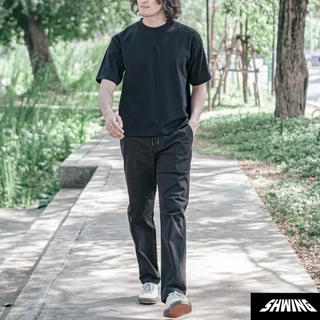 SHWING กางเกงขายาวชิโน่ ผ้า Cotton ยืด หนานุ่ม เอวมีเชือก และซิปกระดุม ทรงกระบอก Stretch Chino Pants