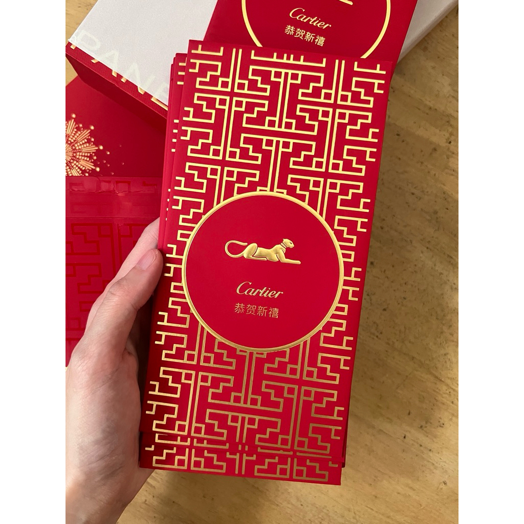 แท้💯ซองอั่งเปาแบรนด์ Cartier สีแดงทองลายเสือและโลโก้ ซองอั่งเปาแบรนด์เนม