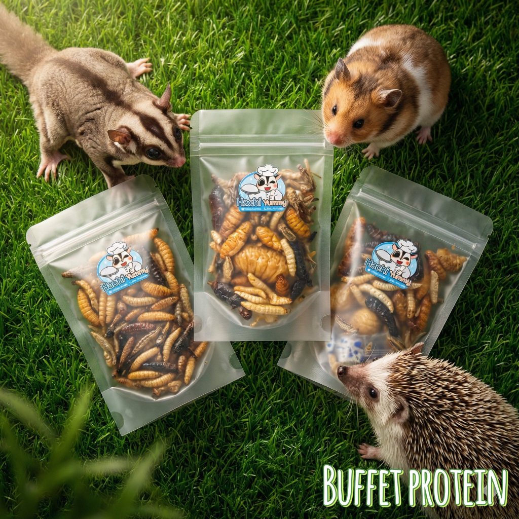 Buffet Protein รวมหนอนและแมลงฟรีชดราย ชูการ์ ชูการ์ไกลเดอร์ แฮมเตอร์ กิ้งก่า นก เม่นแคระ สัตว์ทานหนอน ทานแมลง