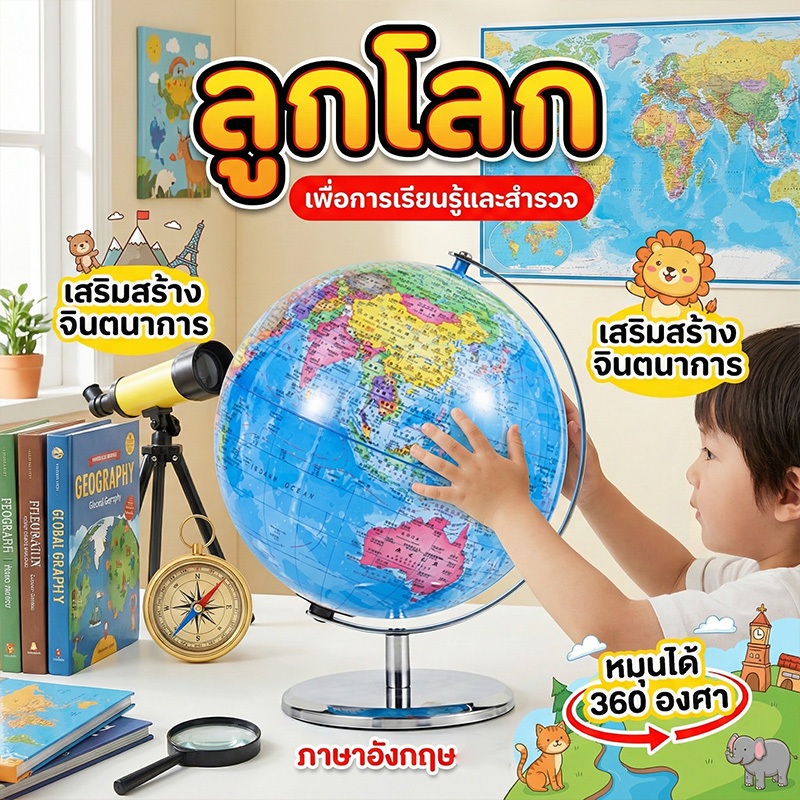 🔥ลูกโลกจำลองขนาดใหญ่ 25-32 ซม.! หมุนได้ แผนที่ภาษาอังกฤษชัดเจน ฐานพลาสติกแข็งแรง พร้อมส่ง! ของขวัญเด็กและสื่อการสอน