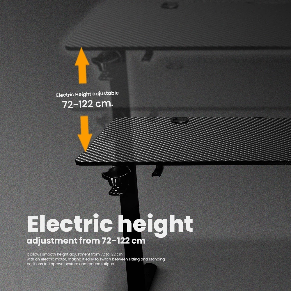 [ส่งฟรี] Neolution E-Gaming DUO โต๊ะปรับระดับไฟฟ้า Dual Motor Standing Desk จอ LED ปรับสูงต่ำ Carbon Fiber Top มี2ขนาด thumbnail 7