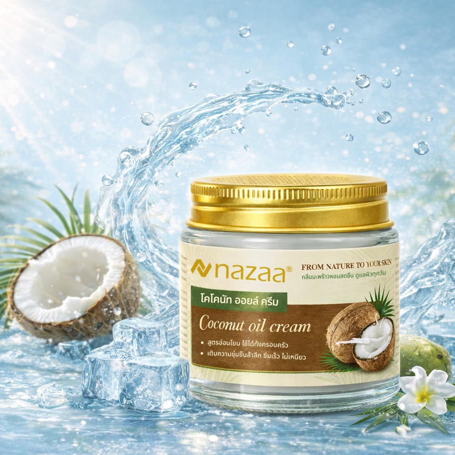 🌻ครีมมะพร้าว nazaa สำหรับทาผิว ใช้ได้ทั้งตัว ฟื้นฟูผิวแห้ง พกพาง่าย มีกลิ่นหอม