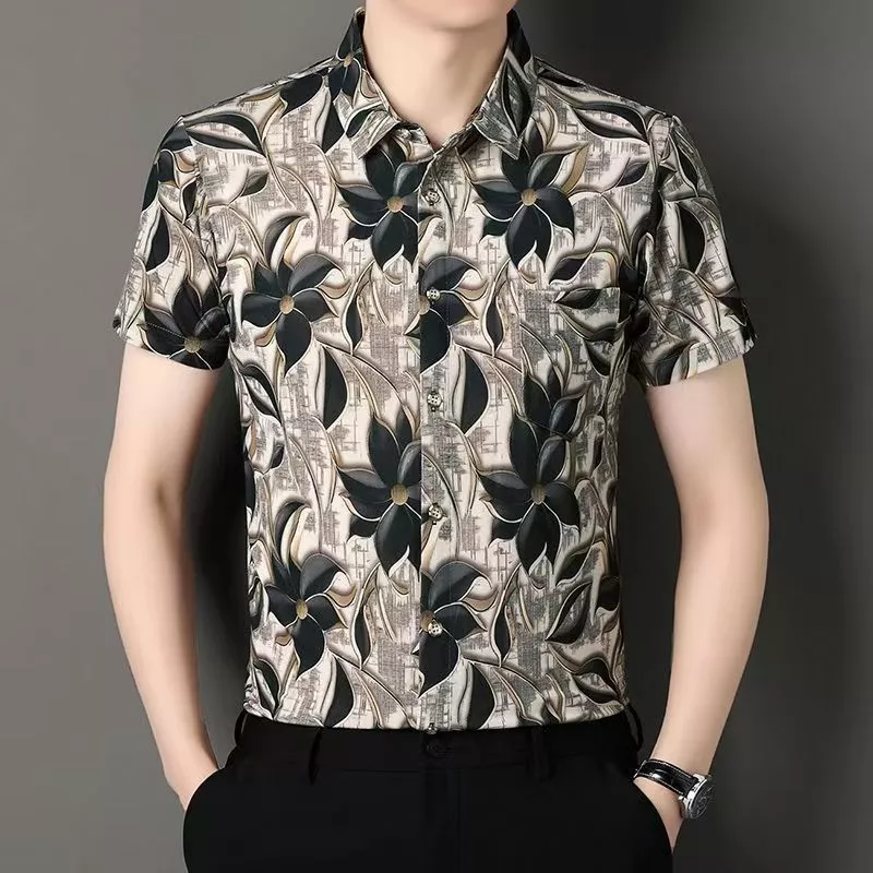เสื้อลายดอกไม้ฮาวาย แขนสั้น ผู้ชาย M-3XL