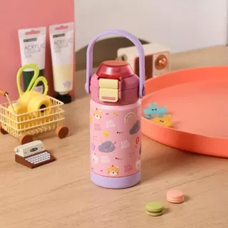 💧 EKOZOU ขวดน้ำสแตนเลส 304 รุ่น EKOKIDS 360ml ฝาสองชั้น พร้อมหลอดและหูหิ้ว