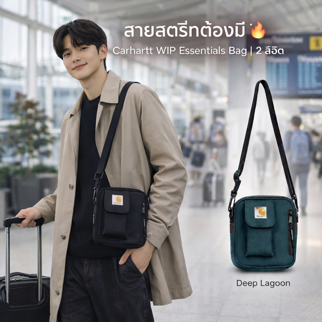 👜 Carhartt WIP Essentials Bag กระเป๋าสะพายข้าง 2 สี ดำ/Deep Lagoon ใส่ของได้จุ