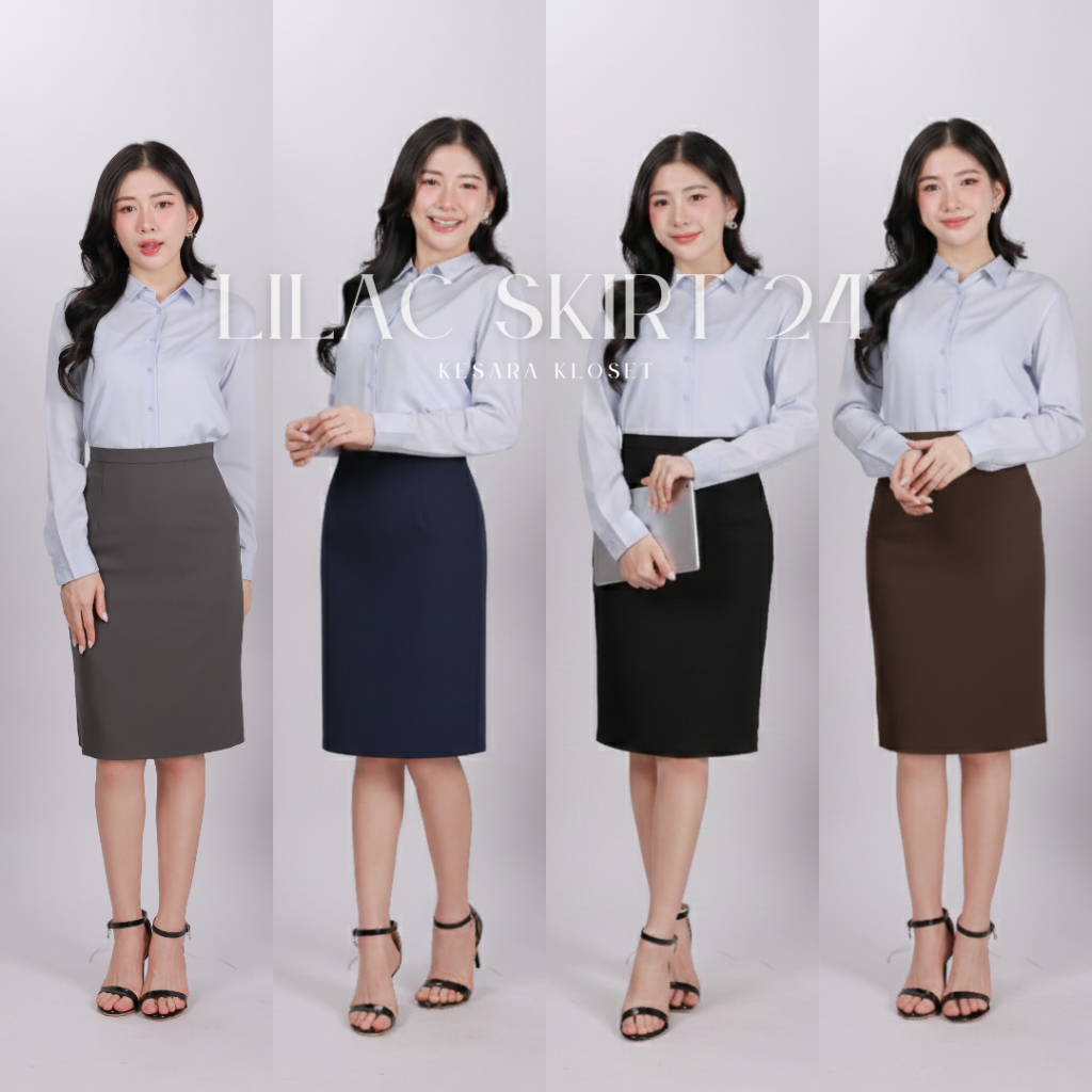 กระโปรงทำงาน ทรงเอผ่าหลัง ยาว24' Lilac Skirt