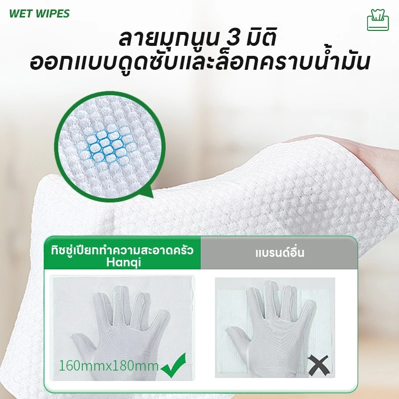 (ซื้อ 3 แถม 2 รวม 400 แผ่น) แผ่นทำความสะอาดครัว ทิชชู่เปียกทำความสะอาด ขจัดคราบน้ำมัน 99% ล้างคราบง่าย thumbnail 5