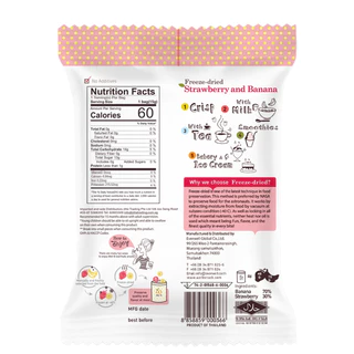 Wel-B Freeze-dried Strawberry+Banana 16g. (สตรอเบอรี่กรอบและกล้วยกรอบ 16 กรัม) (แพ็ค 6 ซอง)