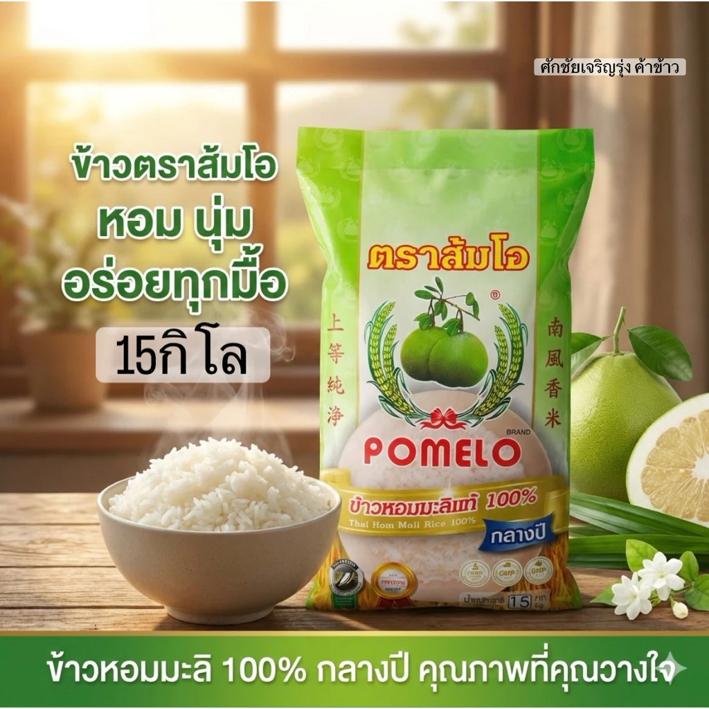 ข้าวหอมมะลิ100% ตรา ส้มโอ (กลางปี) 15กิโล