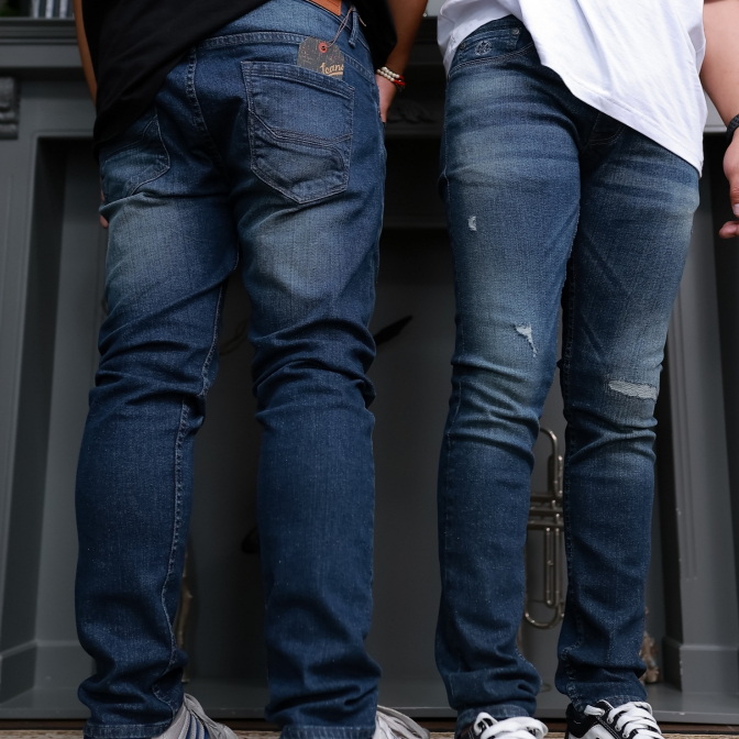 RAGA-R317กางเกงยีนส์ฟอก เฟด มิดไนท์ งานแต่งขาด  ทรงกระบอกเล็กกึ่งเดฟ