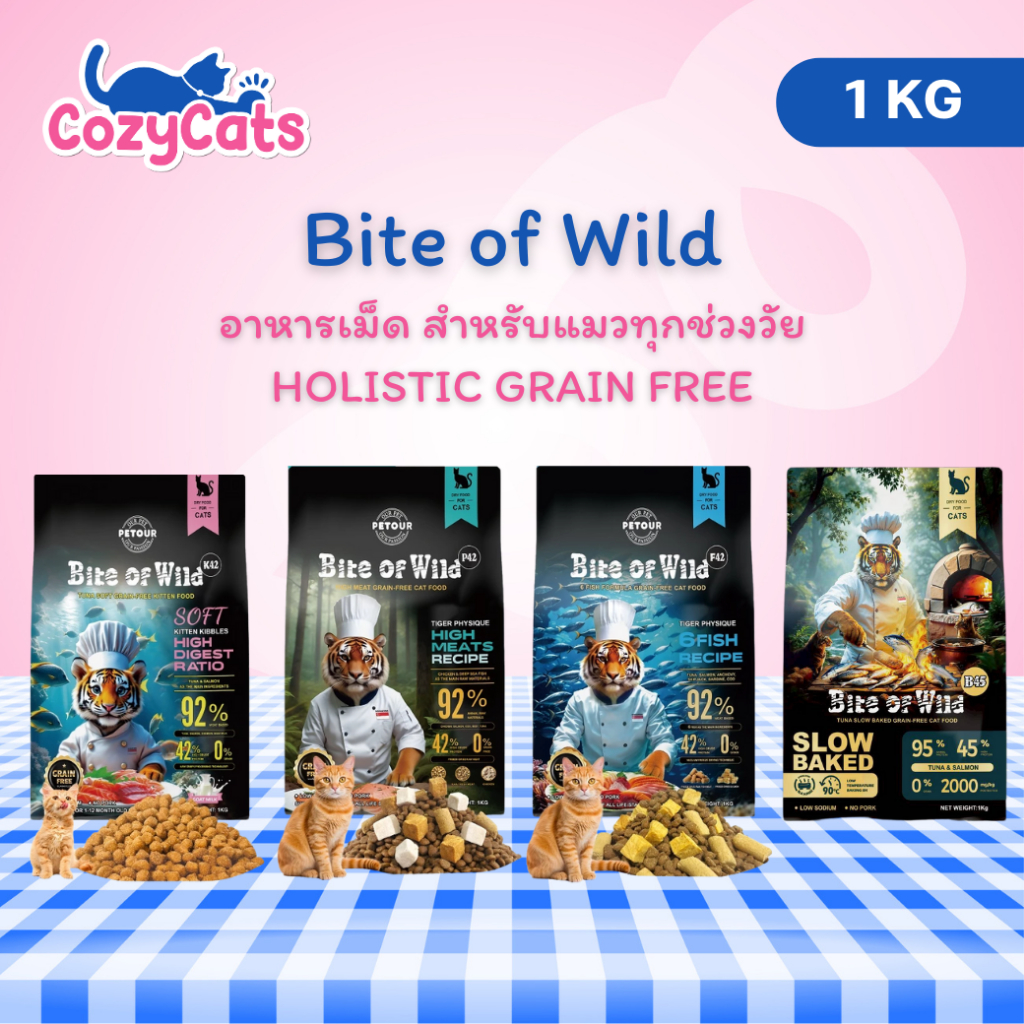 (1 Kg) Bite Of Wild อาหารเม็ดสำหรับแมวทุกช่วงวัย โปรตีนสูง ผสมฟรีชดราย
