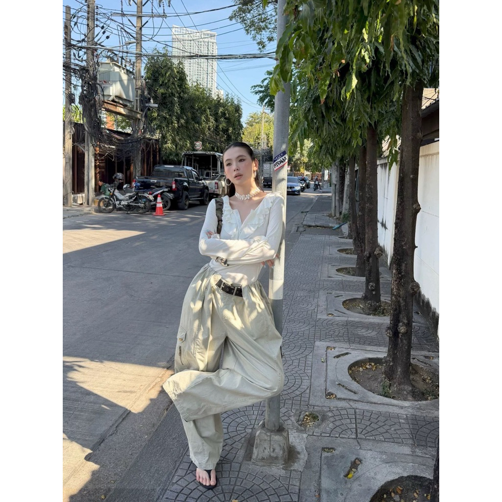 ส่งด่วน 🛵 #26K059 MMFISH 𝗥𝗢𝗠𝗘 𝗪𝗜𝗗𝗘 𝗟𝗢𝗡𝗚 𝗣𝗔𝗡𝗧𝗦 กางเกงขายาวทรงบอลลูน ดีไซน์ชิคทรงฮิต - รูปที่ 4