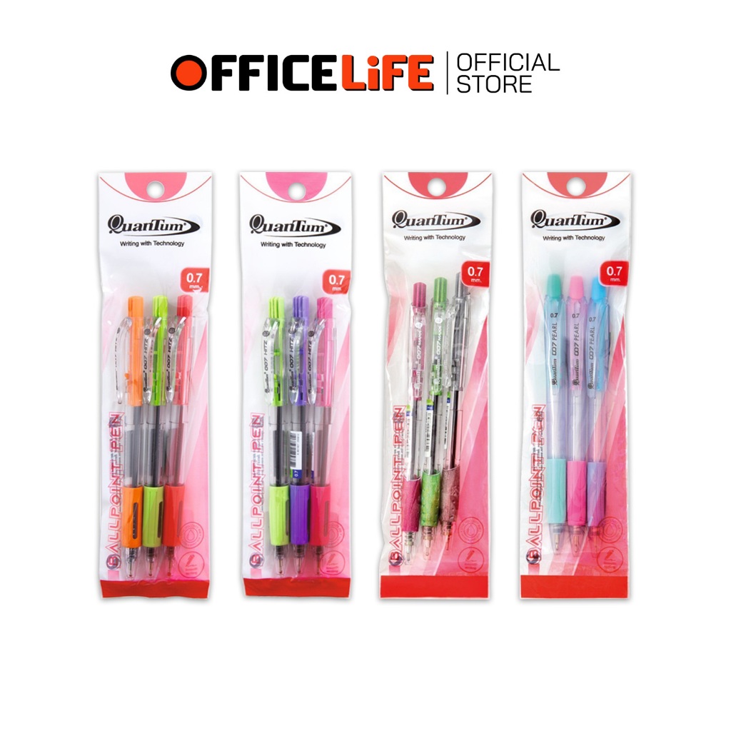 Quantum (ควอนตัม) ปากกาลูกลื่น ปากกา รวมรุ่น 007 Hitz / Maxx / Pearl ขนาดหัว 0.7 มม. หมึกสีน้ำเงิน (