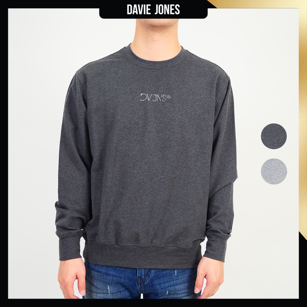 DAVIE JONES เสื้อสเวตเตอร์ Logo Regular Fit Sweater SW0081 สีเทาเข้ม เทา