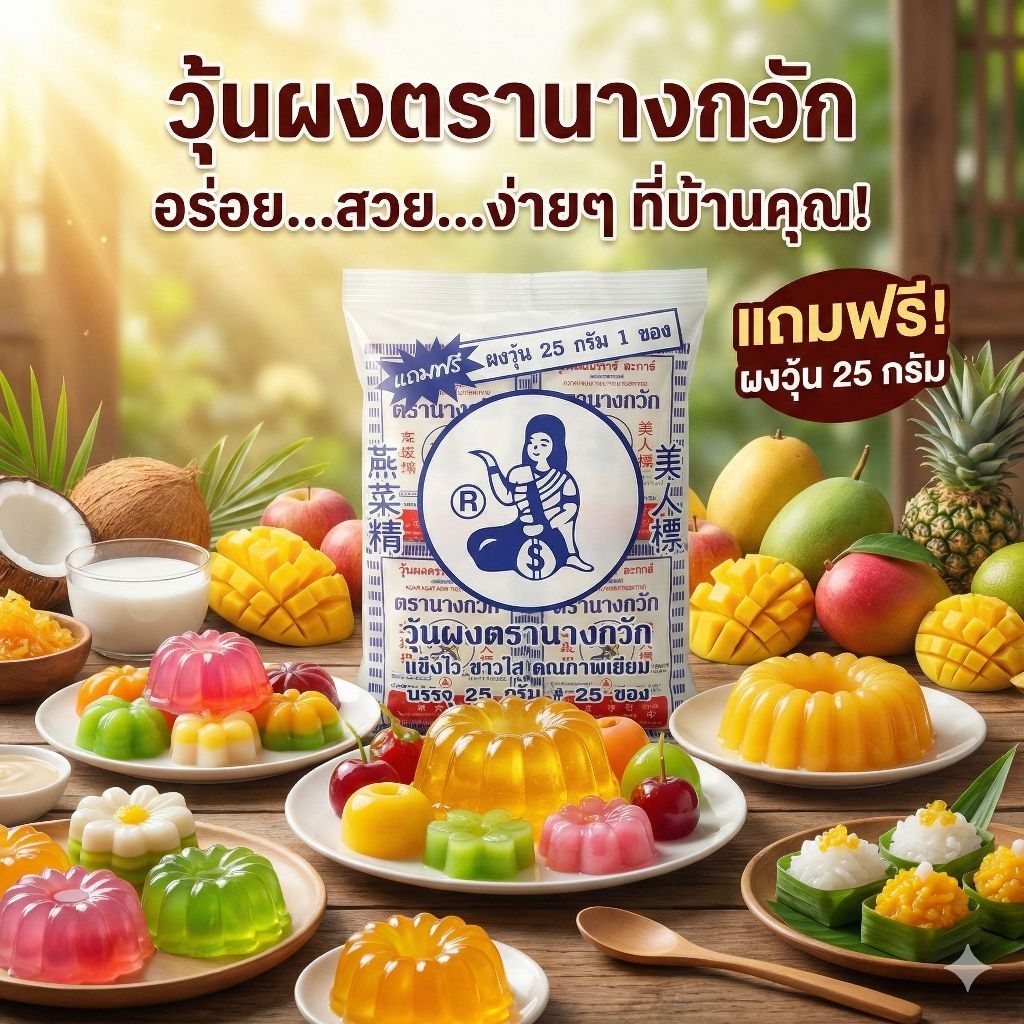 🍮AgarAgar นางกวัก ผงวุ้น ขนาด 25 กรัม.×26 ซอง.(ยกห่อ).🍮
