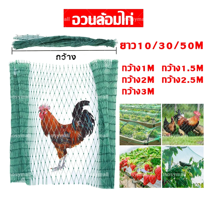 อวนล้อมไก่ รั้วตาข่าย 10/30/50M ตาข่ายไนล่อน อวนปลูกผัก ตาข่ายกันสัตว์ ตาข่ายป้องกันนก ตาข่ายอเนกประสงค์