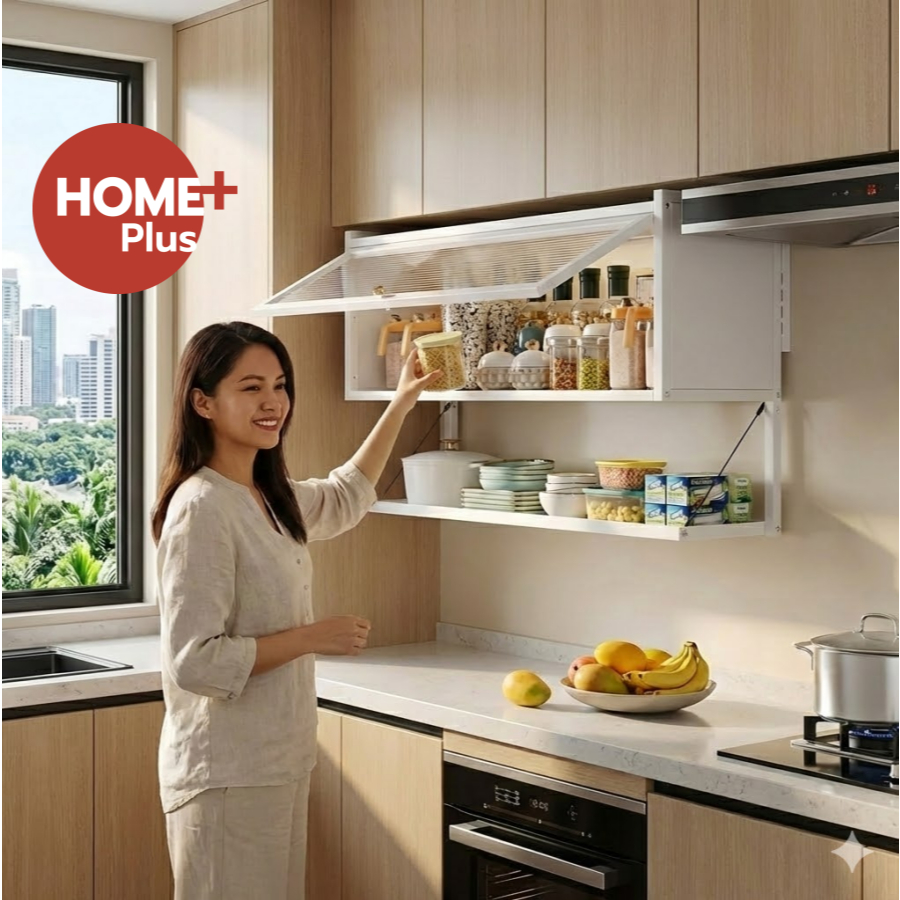 Homeplus ⚡️ตู้ครัวติดผนัง สไตล์โมเดิร์น⚡️ ตู้เก็บของโครงเหล็กสีดำ ประตูบานพับกระจก ดีไซน์สวย ประหยัดพื้นที่ ติดตั้งง่าย
