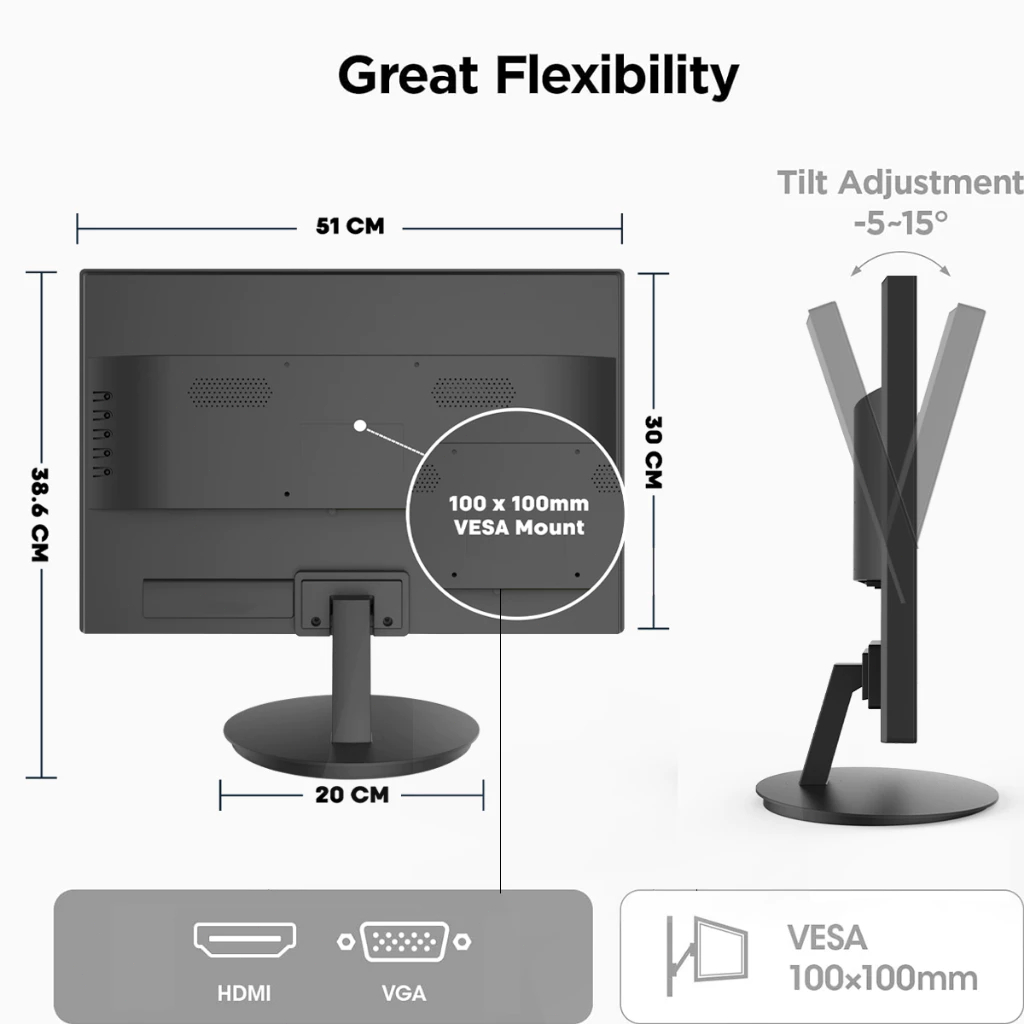 จอคอมพิวเตอร์ Monitor 19/22/24 Inch Led Monitor HD 900P / FHD 1080P 60HZ Monitor For PC Computer รูปที่ 5