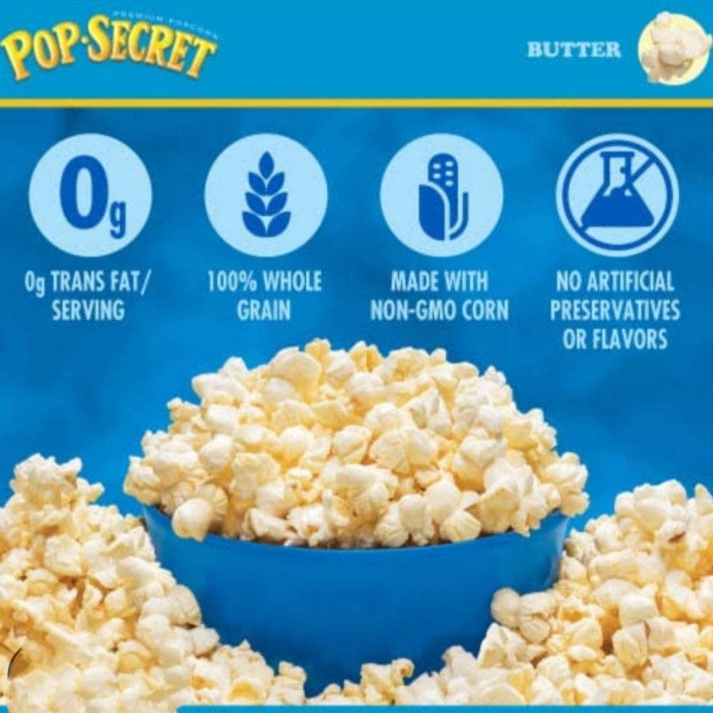 POP SECRET 🇺🇸 pop secret premium popcorn ข้าวโพด ป๊อปคอร์นสำหรับไมโครเวฟ (1box *3 bag)