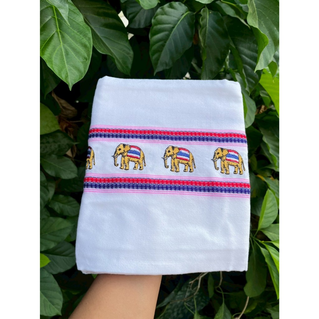 ผ้าขาวม้าวัวลานปักลายช้างธงชาติ แบบใหม่ ไม่ซ้ำใคร ขนาด 85x200 ซม. - รูปที่ 5