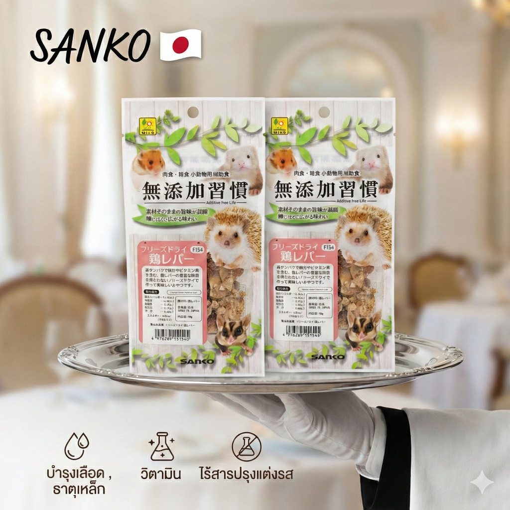SANKO(ญี่ปุ่น)ตับไก่ฟรีชดราย วิตามินและธาตุเหล็ก ชูการ์ ชูการ์ไกลเดอร์ แฮมเตอร์ เม่นแคระ หมา แมว สัตว์ทานเนื้อ
