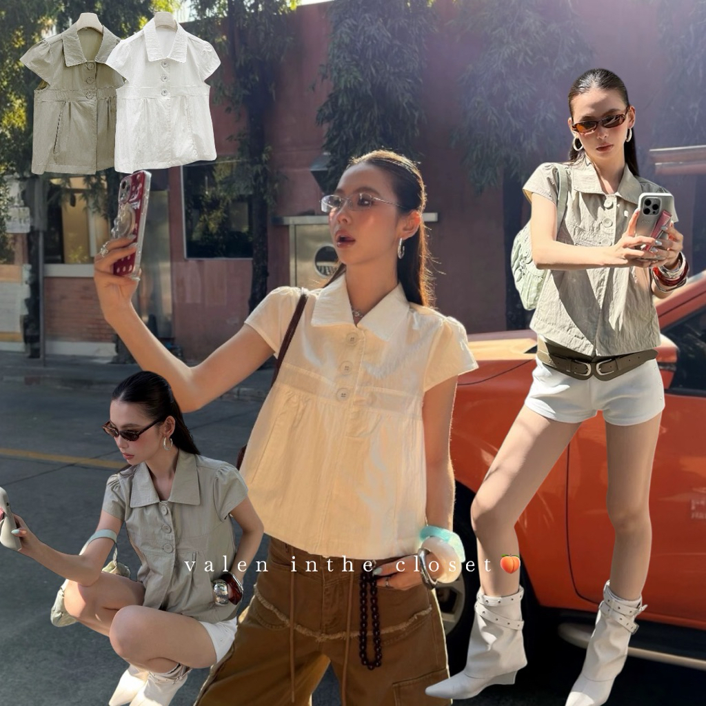 ส่งด่วน 🛵 #26C015 MMFISH 𝗠𝗔𝗥𝗬 𝗚𝗜𝗥𝗟 𝗕𝗔𝗕𝗬𝗗𝗢𝗟𝗟 𝗧𝗢𝗣 เสื้อคอปกที่น่ารักสุดๆ ดีไซน์กระดุมหน้า