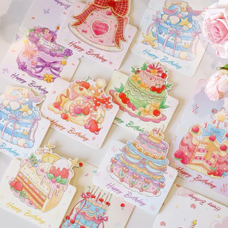 แบบ G6: การ์ดอวยพรลายเค้กสวยหวาน Happy Birthday Card การ์ดวันเกิด การ์ดอวยพรวันเกิด pop up พับครึ่ง การ์ดลายสวยราคาถูก