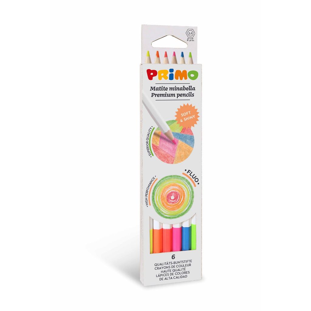 Primo ชุดดินสอไม้ สีโทนสะท้อนแสง 6สี Fluo