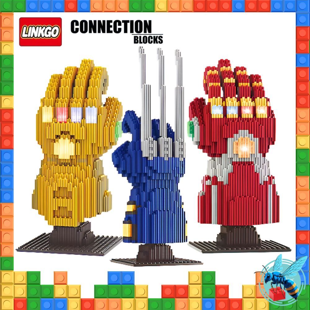 ตัวต่อ นาโน ถุงมือทานอส ถุงมือไอร่อนแมน แบบเฟือง Nanoblock Linkgo Lechuan Thanos Ironman Wolverine Glove