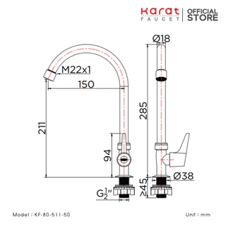 Karat Faucet ก๊อกซิงค์เดี่ยวติดบนเคาน์เตอร์ รุ่น KF-80-511-50