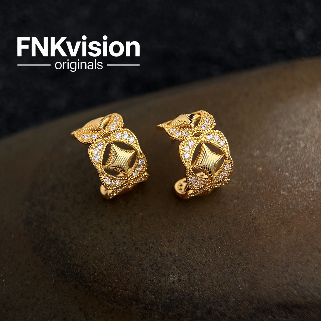 FNKvisionการออกแบบดั้งเดิมต่างหูดาวแสงรูเปล่า ทอง18K ชุบหนา สไตล์ฝรั่งเศสโบราณวัง