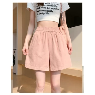 Bella Shop กางเกงขาสั้น กางเกง ขาสั้น ผู้หญิงแฟชั่น ลำลองทรงหลวม สีพื้น สไตล์เกาหลี เอวยางยืด น่ารัก