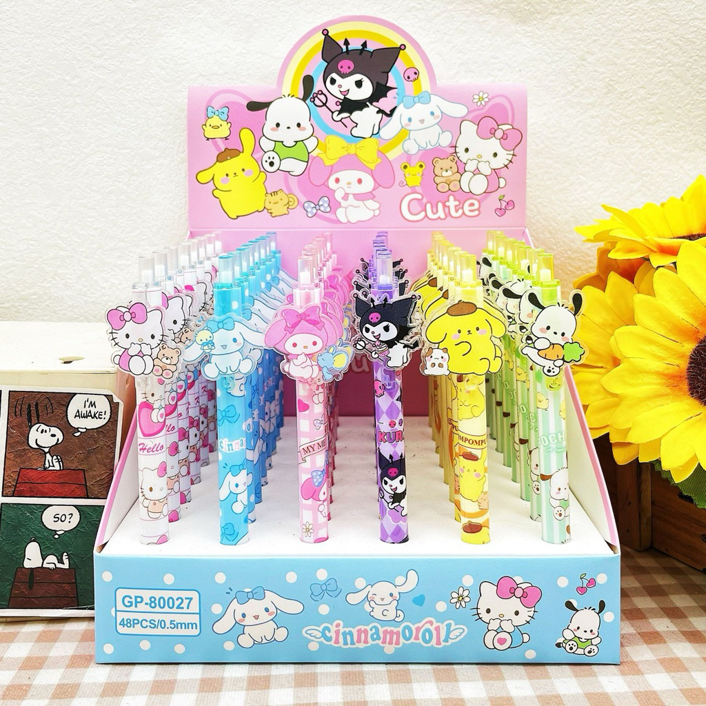 ปากกาเจลสีน้ำเงินลายหัวการ์ตูนลายน่ารักเขียนลื่นสีชัดกล่องละ 48ด้าม