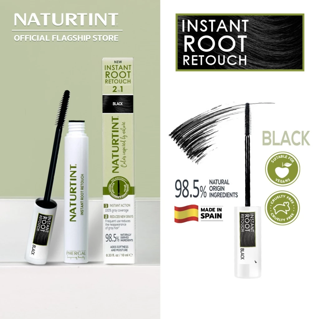 Naturtint Instant Root Retouch (Black) มาสคาร่า ปิดผมขาว เติมโคนผม (ดำ) ธรรมชาติ ออแกนิค ปิดผมขาวเร่งด่วน ปริมาณ 10 ml