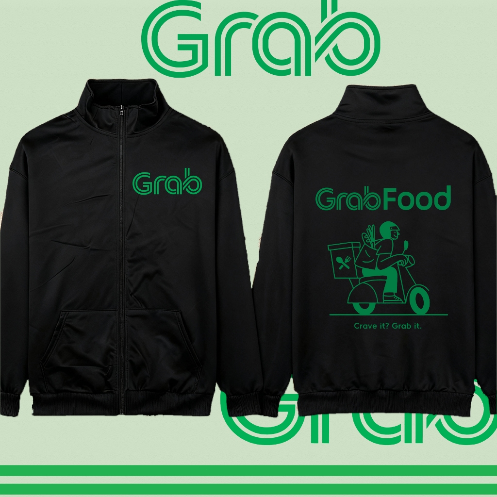 GrabFood Stand up collar zipper hoodie cardigan ไลน์แมน งานป้าย แบบซิป-สวม ผ้าดีเกรด หนานุ่มใส่สบาย Hoodie lineman