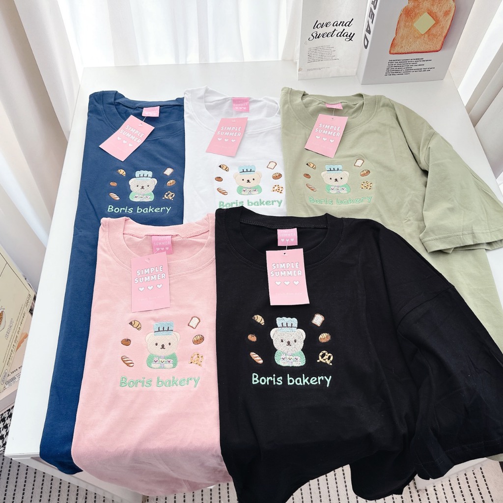 (อก44"ยาว27") S384 เสื้อยืด oversize ผ้าคอตตอน ปัก boris bakery